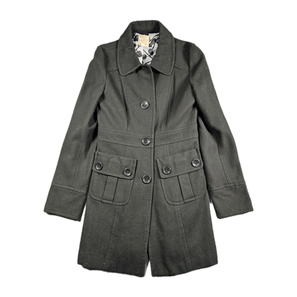 Tulle Anthropologie Womens Medium Black Long Lined Tweed Wool Viscose Over Coat